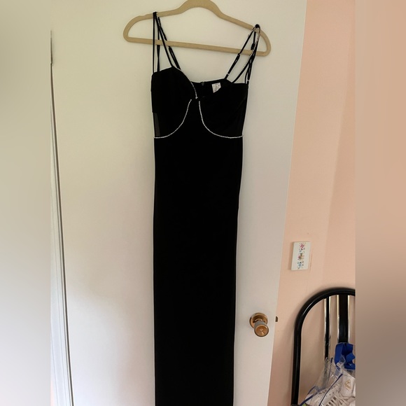 Dorian Rhinestone Crepe Cutout Maxi Dress in Black - Picture 5 of 9